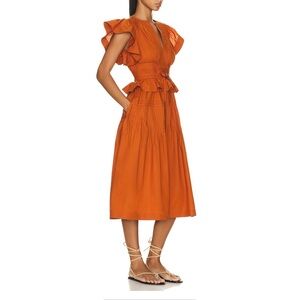 Ulla Johnson Florence Midi Dress in Saffr Burnt Orange 100% cotton Like New Sz 8